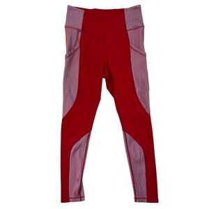FP Movement Red Colorblock Leggings‎ L Crop Pocket High Rise Athletic Yoga Run